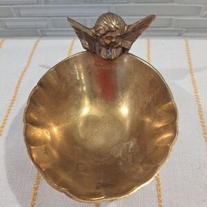 Vtg Solid Brass Oval Cherub Angel Candy Soap Jewelry Trinket Dish